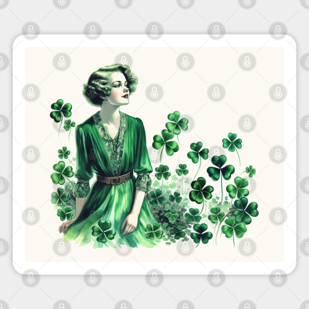 Vintage Shamrock St. Patrick's Day Woman Magnet by HolidayBug